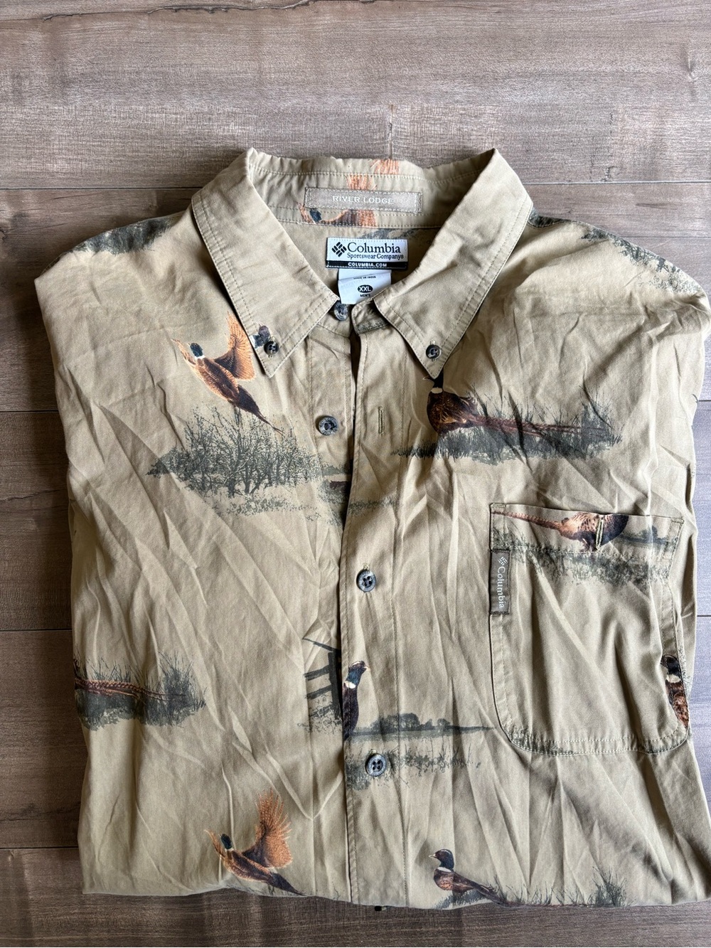 Vintage Columbia River Lodge Pheasant Hunting Shirt All Over Print Mens XXL Gorp